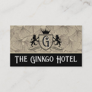 Royal Lions Crest Vintage Ginkgo Pattern Business Card