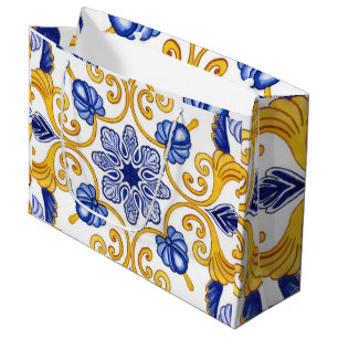 Royal Lisbon Scrollwork Elegant Portuguese Blue Large Gift Bag