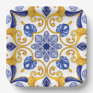 Royal Lisbon Scrollwork Elegant Portuguese Blue Paper Plate