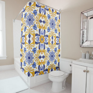 Royal Lisbon Scrollwork Elegant Portuguese Blue Shower Curtain