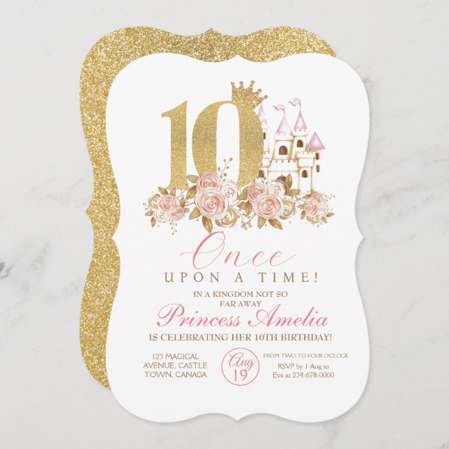 Royal Little Princess 10th Birthday  Invitation (Front/Back)