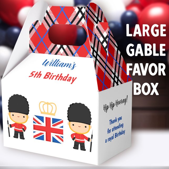 Royal London Guards British Boy Birthday Large Favour Box (Royal London Guards Large Gable Favor Boxes - You can choose from 3 sizes of these gable favor boxes)