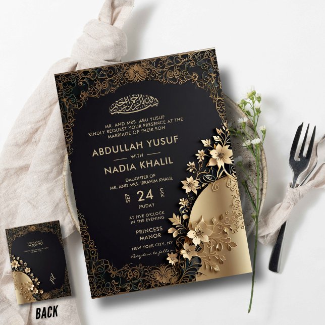 Royal & Luxurious Golden Floral Islamic Wedding Invitation (Creator Uploaded)