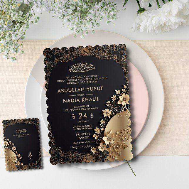 Royal & Luxurious Golden Floral Islamic Wedding Invitation (Creator Uploaded)