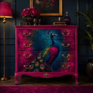 Royal Magenta Peacock Decoupage Tissue Paper