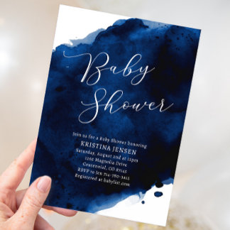 Royal Majestic Blue Watercolor Baby Shower Invitation