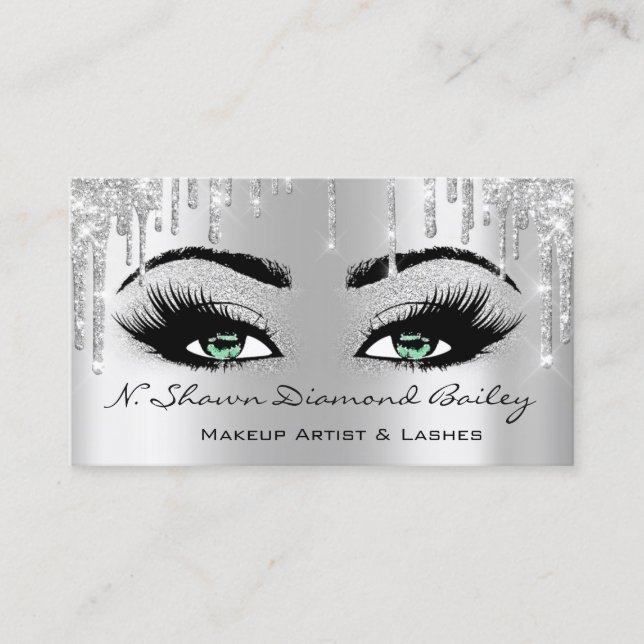 Royal Makeup Artist Lashes Rose Drip Green Grey Business Card (Front)