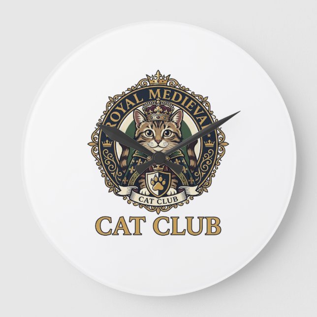 Royal Mediaeval Cat Cat Dad Gift Idea - Royal Medi Large Clock (Front)