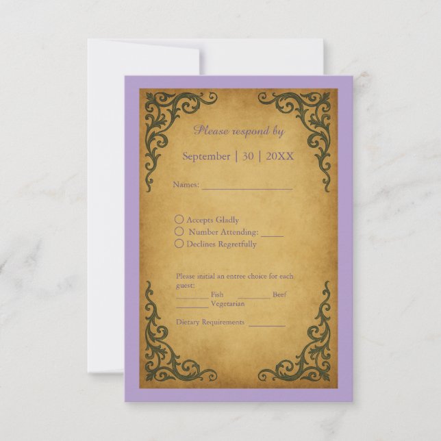 Royal Mediaeval Vintage Scroll Wedding RSVP Card (Front)