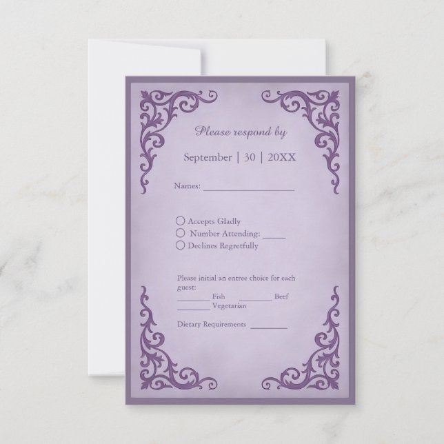 Royal Medieval Vintage Scroll Wedding RSVP Card (Front)