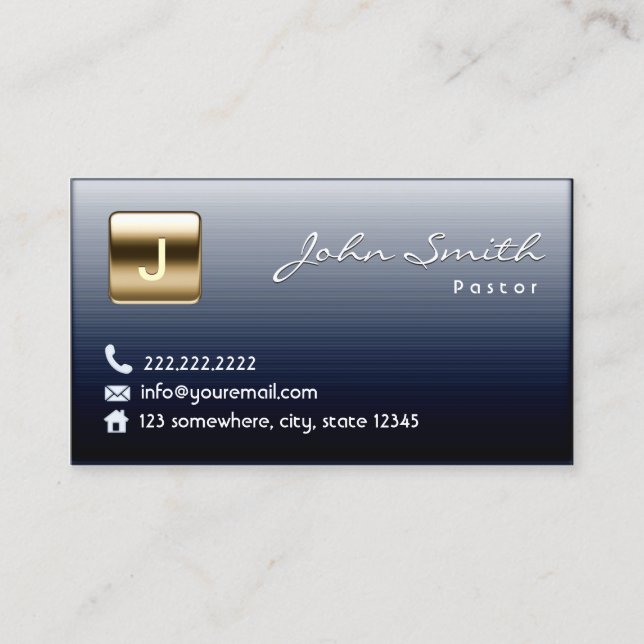 Royal Midnight Blue Pastor Business Card (Front)