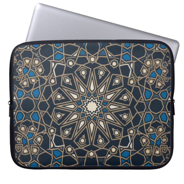 Royal Midnight & Gold Geometric Mosaic Laptop Sleeve (Front)
