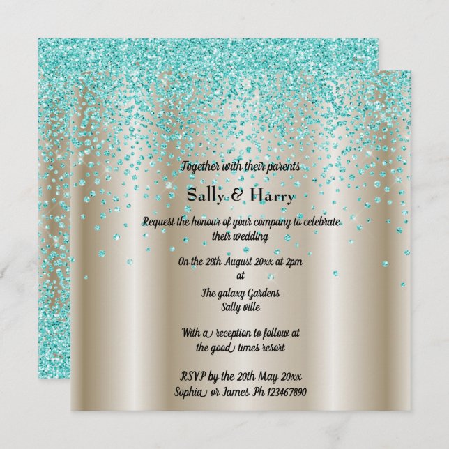Royal Mint Diamonds wedding Green crystal gold Invitation (Front/Back)