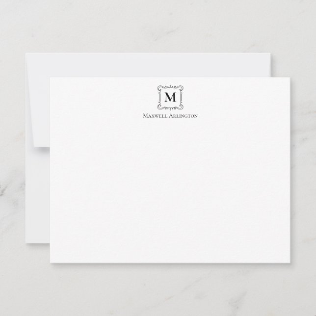 Royal Monogram Crest Classic Black Personalised Card (Front)