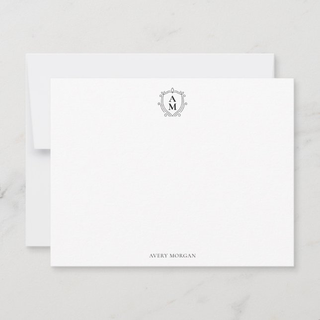 Royal Monogram Crest Classic Black Personalised Card (Front)