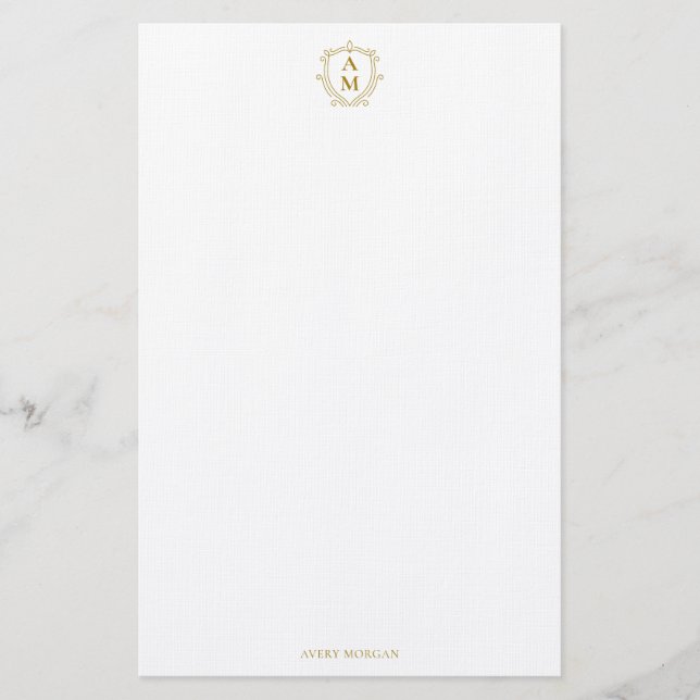 Royal Monogram Crest Luxury Gold Personalised Stationery (Front)