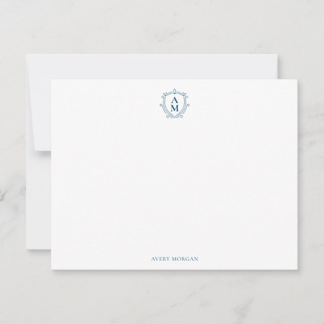 Royal Monogram Crest Navy Blue Personalised Card (Front)