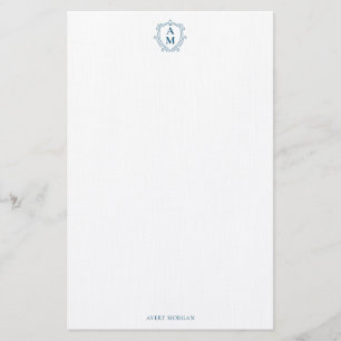 Royal Monogram Crest Navy Blue Personalised Stationery