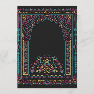 Royal Mughal Arch Wedding Invitation with Twin Bir