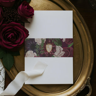 Royal Muse Mediaeval Fantasy Crest & Floral Weddin Invitation Belly Band