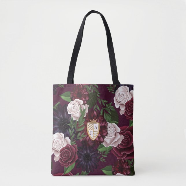Royal Muse Mediaeval Fantasy Crest & Floral Weddin Tote Bag (Front)