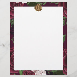 Royal Muse Mediaeval Fantasy Plum Floral Wedding Custom Letterhead
