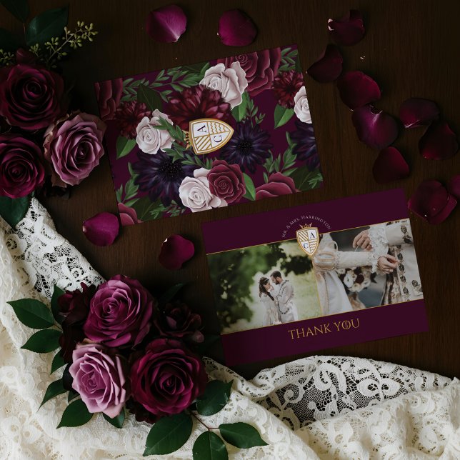 Royal Muse Mediaeval Fantasy Shield Floral Wedding Thank You Card (Royal Muse Medieval Fantasy Shield Floral Wedding Thank You Card)