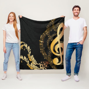 Royal Music Note black gold Fleece Blanket