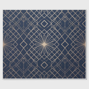 Royal Navy Blue and Gold Art Deco Geometric Seamle Wrapping Paper