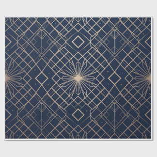 Royal Navy Blue and Gold Art Deco Geometric Seamle Wrapping Paper