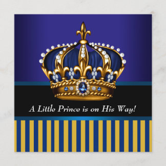 Royal Navy Blue Black Gold Prince Baby Boy Shower Invitation