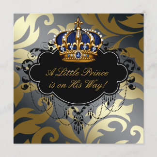 Royal Navy Blue Black Gold Prince Baby Boy Shower Invitation