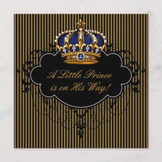 Royal Navy Blue Black Gold Prince Baby Boy Shower Invitation
