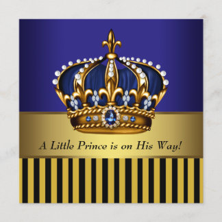 Royal Navy Blue Black Gold Prince Baby Boy Shower Invitation