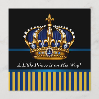 Royal Navy Blue Black Gold Prince Baby Boy Shower Invitation