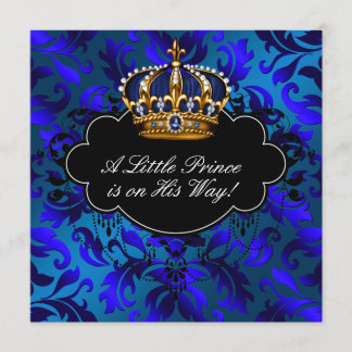 Royal Navy Blue Black Prince Baby Boy Shower Invitation