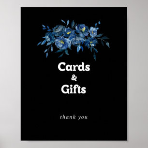 Royal Navy Blue Floral Cards and Gifts Sign