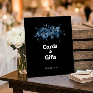Royal Navy Blue Floral Cards and Gifts Sign