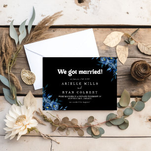 Royal Navy Blue Floral Elopement Announcement