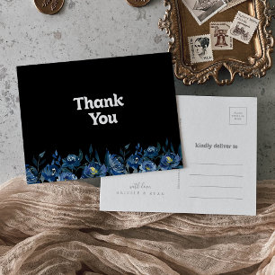 Royal Navy Blue Floral Thank You Postcard