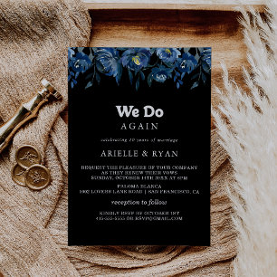 Royal Navy Blue Floral We Do Again Vow Renewal Invitation