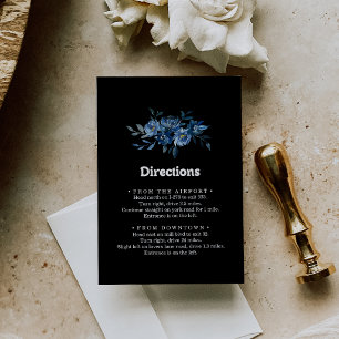 Royal Navy Blue Floral Wedding Directions Enclosure Card