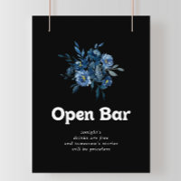 Royal Navy Blue Floral Wedding Open Bar Sign