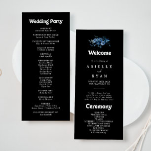 Royal Navy Blue Floral Wedding Program Programme