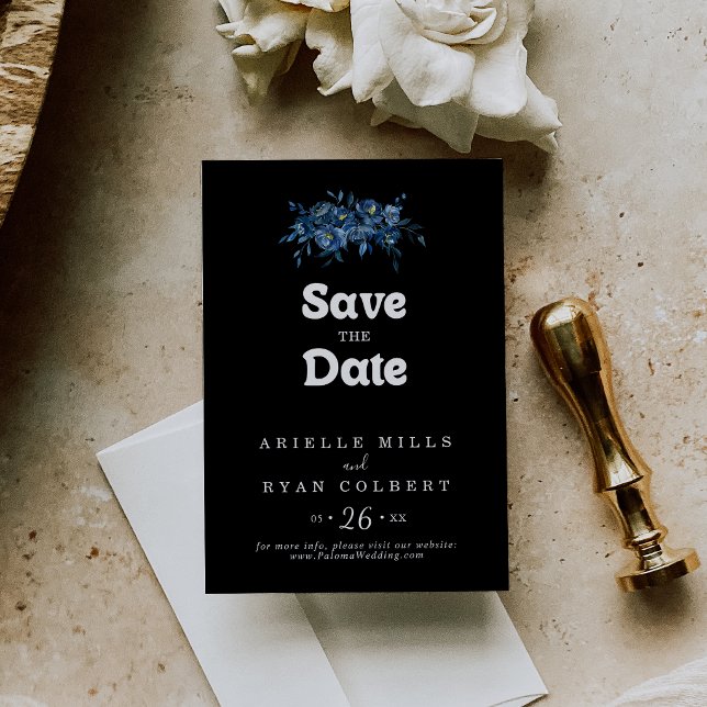 Royal Navy Blue Floral Wedding Save The Date (Creator Uploaded)
