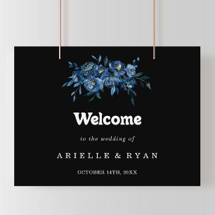 Royal Navy Blue Floral Wedding Welcome Sign