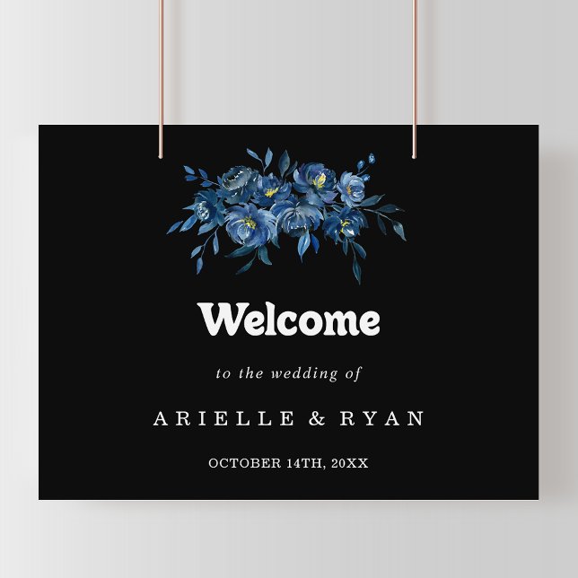Royal Navy Blue Floral Wedding Welcome Sign (Creator Uploaded)