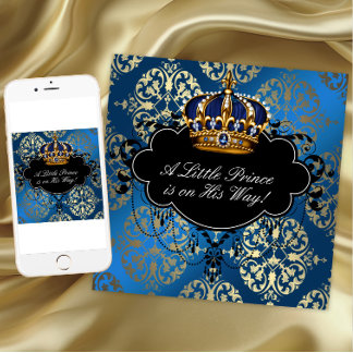 Royal Navy Blue Gold Prince Baby Boy Shower Invitation