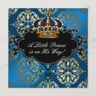 Royal Navy Blue Gold Prince Baby Boy Shower Invitation
