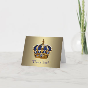 Royal Navy Blue Gold Prince Crown Thank You Cards